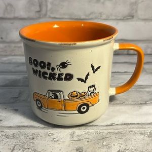 Spectrum stoneware mug BOO, WICKED Halloween coffee mug orange black ivory 12oz